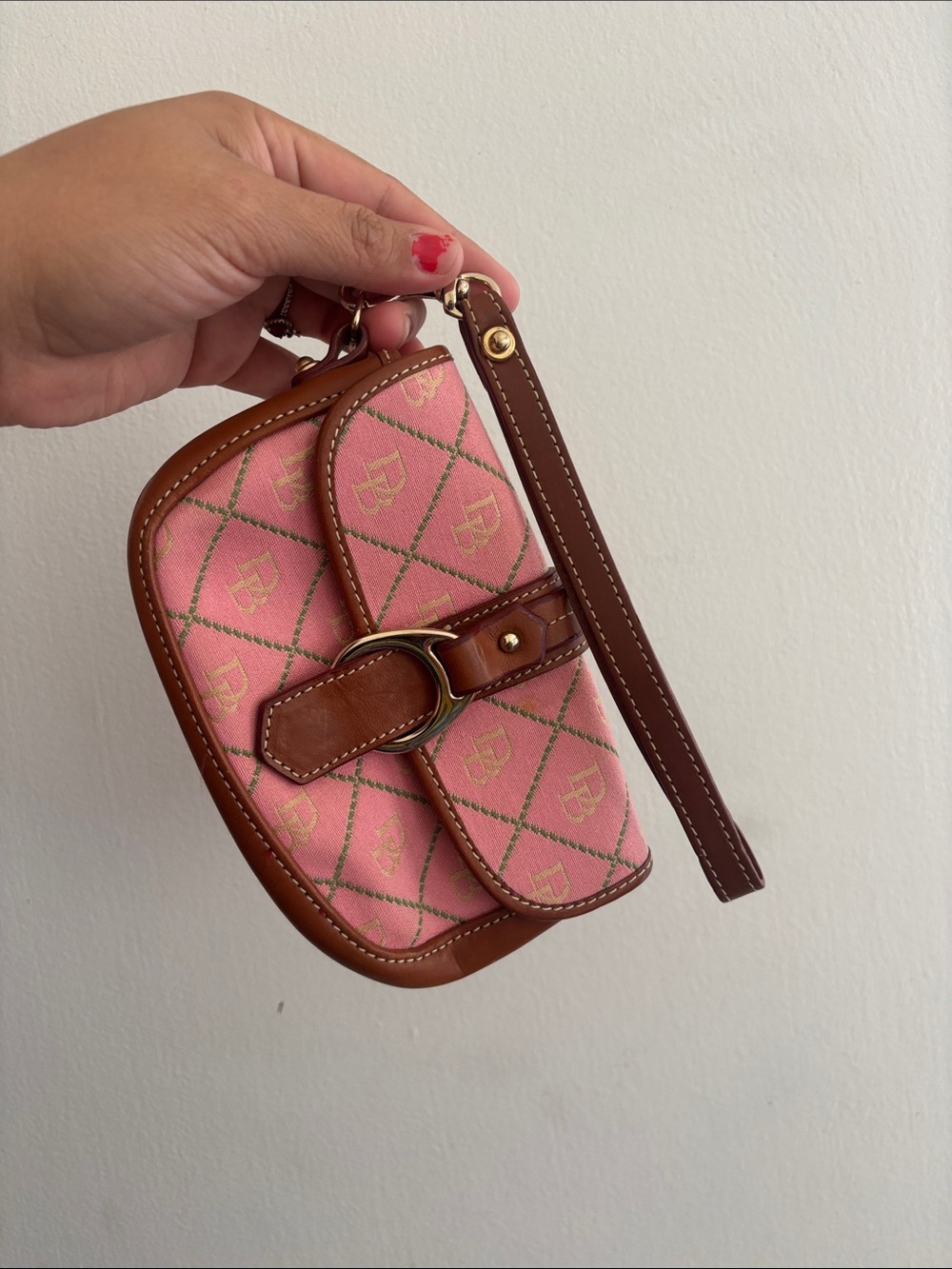 Dooney & Bourke Pink and Brown Leather-Trim Wristlet